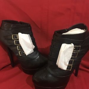 Beautiful black buckled shoe boots, never worn